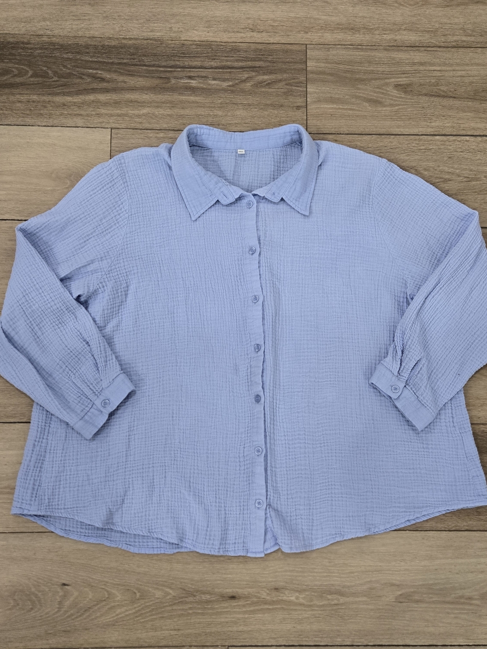 Womens Plus Size 5X Light Blue Button-Front Gauze Shirt Long Sleeve Transitional